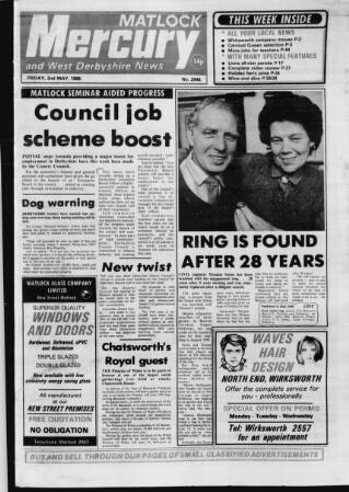 cover page of Matlock Mercury published on May 2, 1986