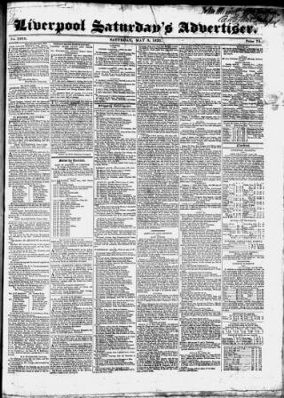 cover page of Liverpool Saturday's Advertiser published on May 3, 1828