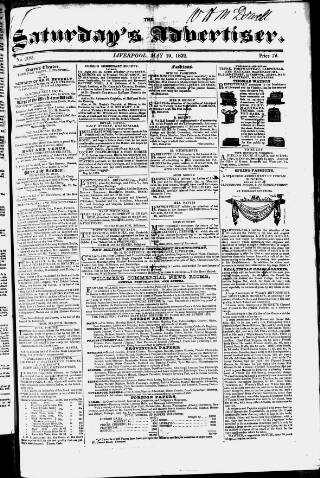 cover page of Liverpool Saturday's Advertiser published on May 19, 1832